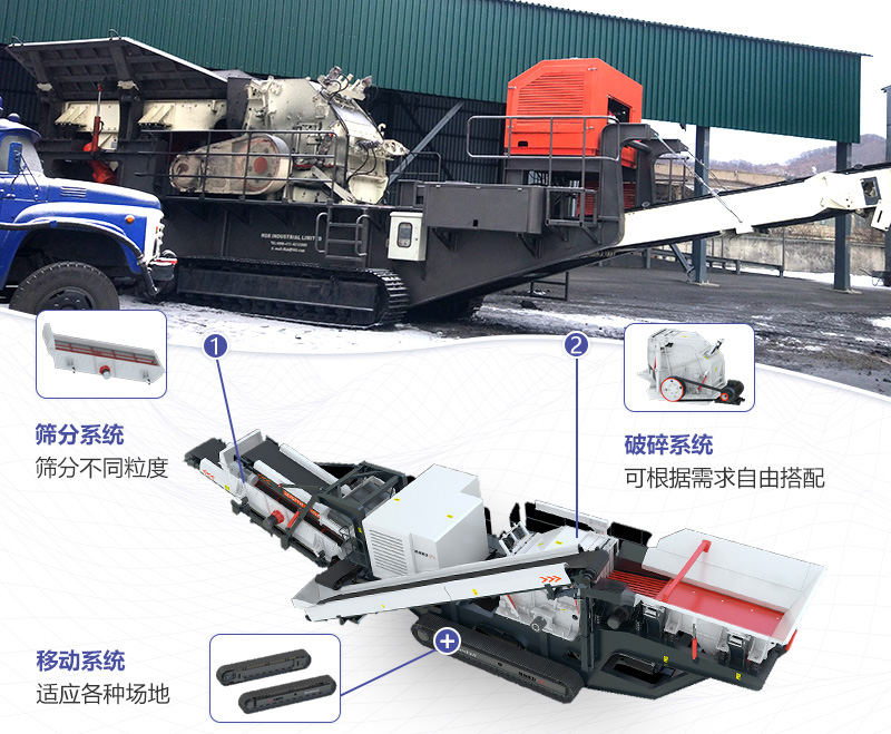 大型移動石子粉碎機整體搭配緊湊，結構合理